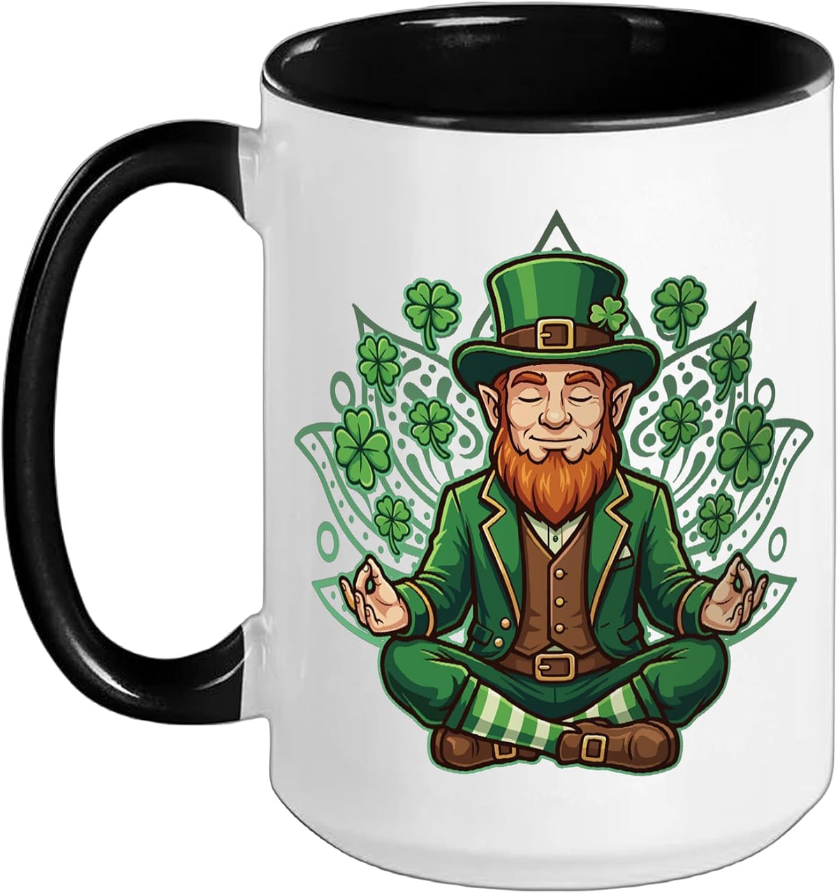 Zen Leprechaun Meditation St Patricks Day Shamrock Ceramic Mug