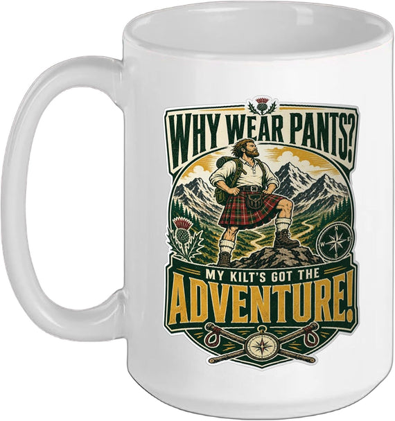 Scottish Kilt Hiking Explorer Adventure Thistle Humor Ceramic Mug
