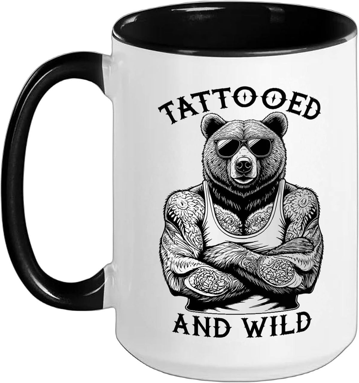 Tattooed And Wild Funny Inked Bear Animal Tattoo Lover Ceramic Mug