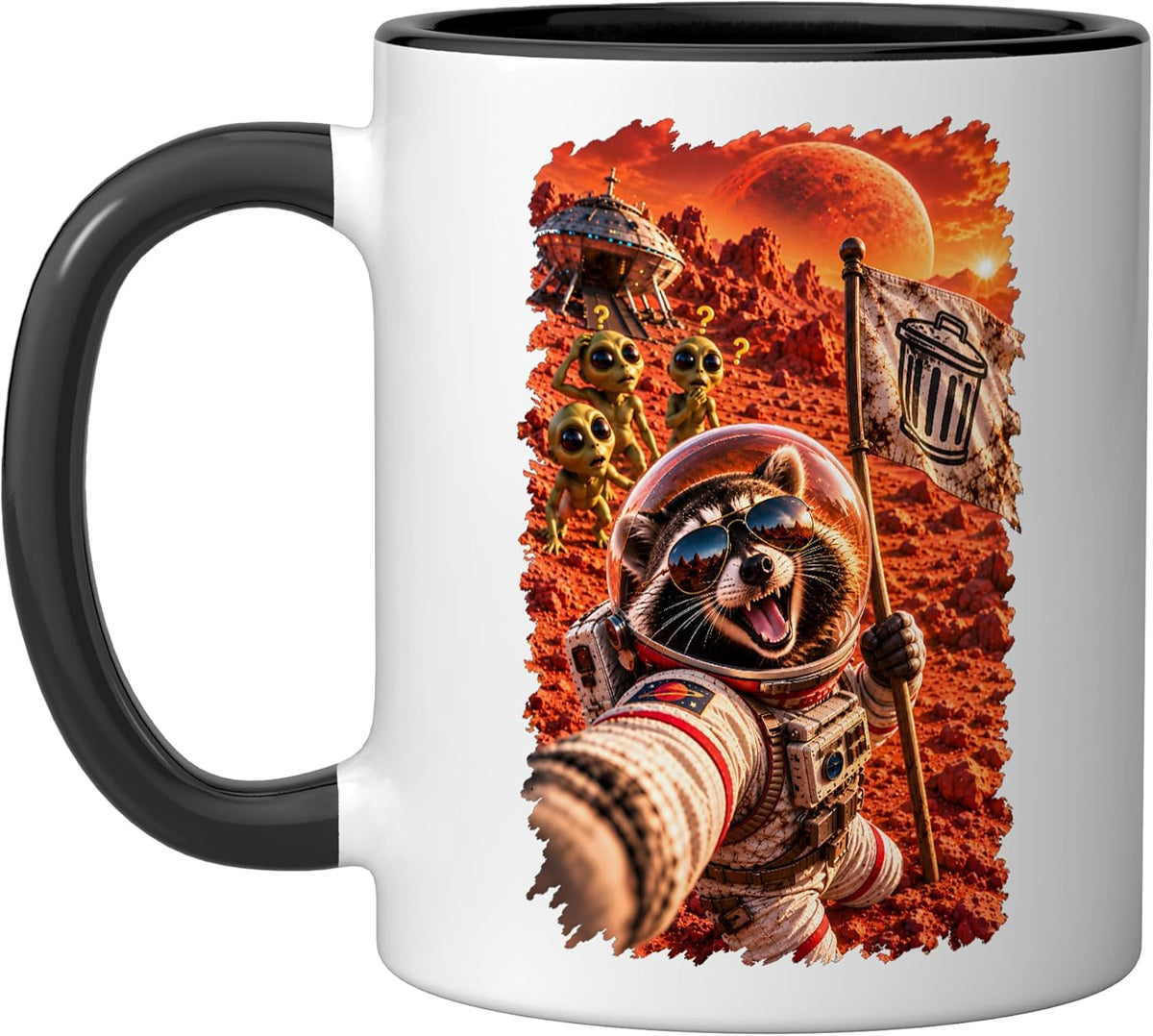 Raccoon Selfie Mars Mission Alien Space Explorer Ceramic Mug