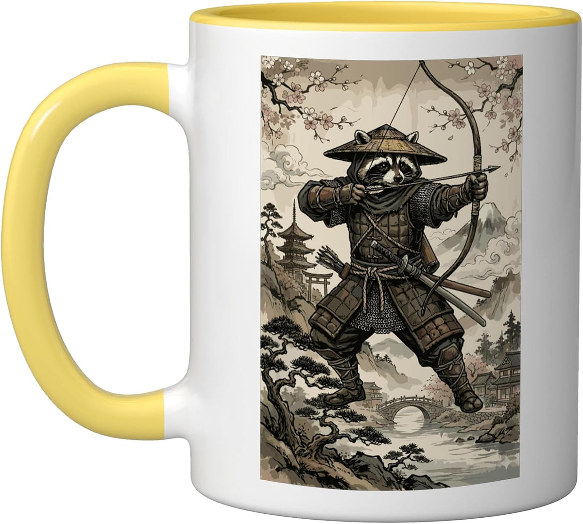 Samurai Raccoon Archer Japanese Cherry Blossom Art Ceramic Mug