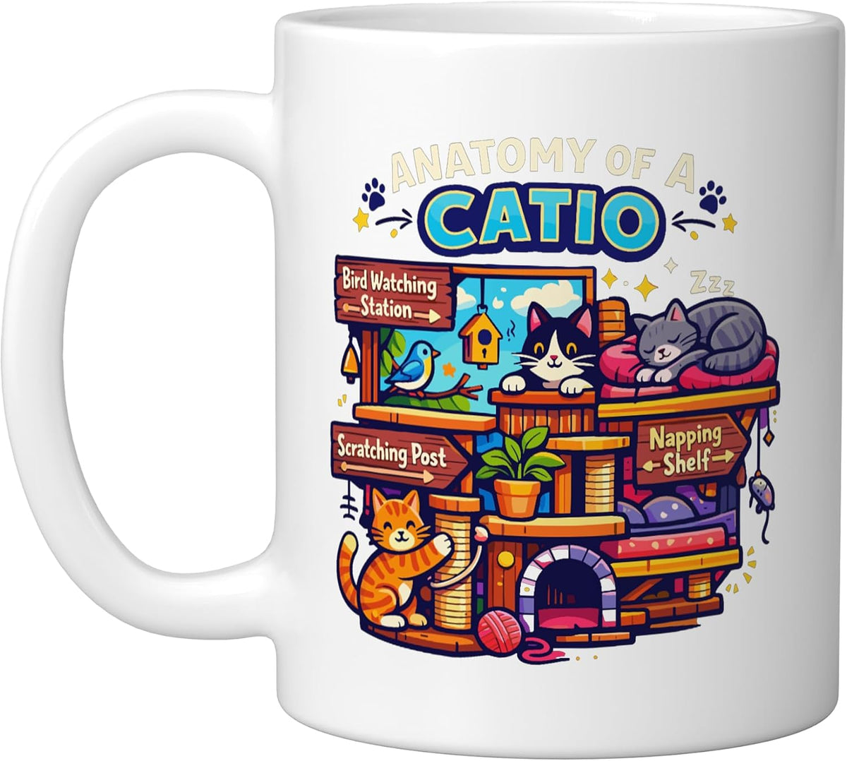 Anatomy Catio Feline Outdoor, White Ceramic Mug