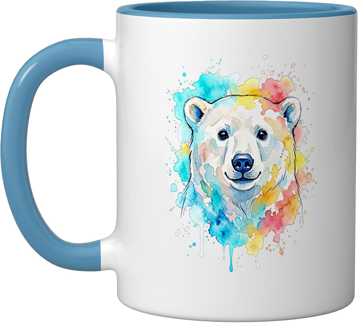 Cute Watercolor Polar Bear Colorful Splatter Art Ceramic Mug