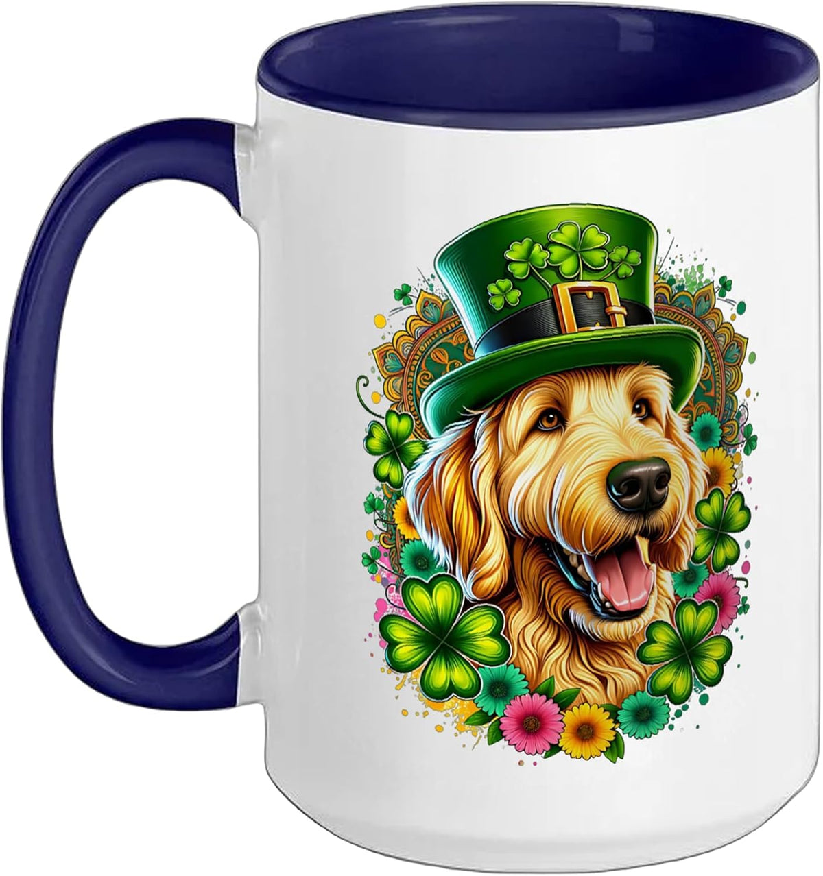 Yellow Labradoodle Dog St Patricks Day Artwork Ceramic Mug