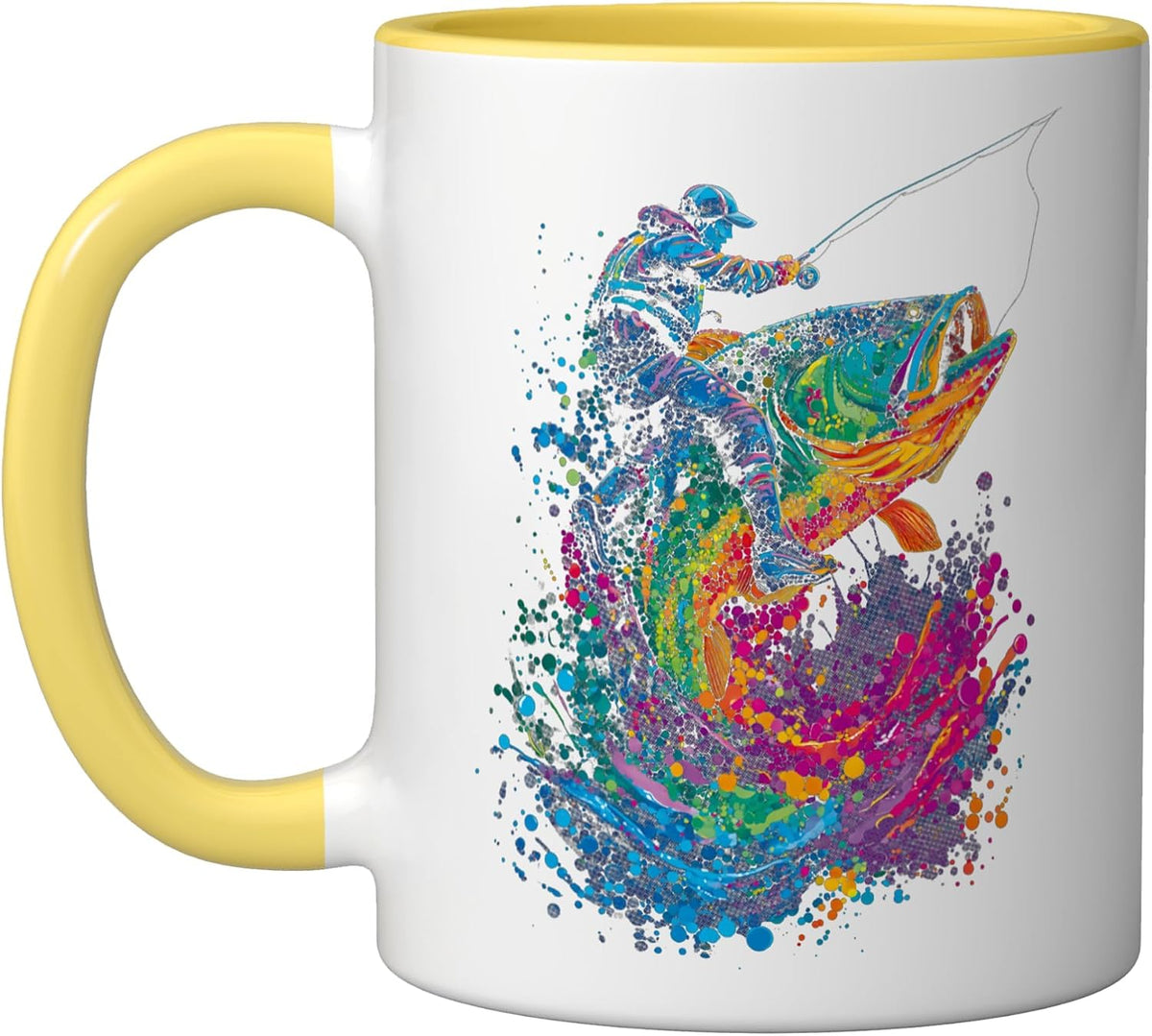 Colorful Splash Art Fisherman Casting Fishing Ceramic Mug
