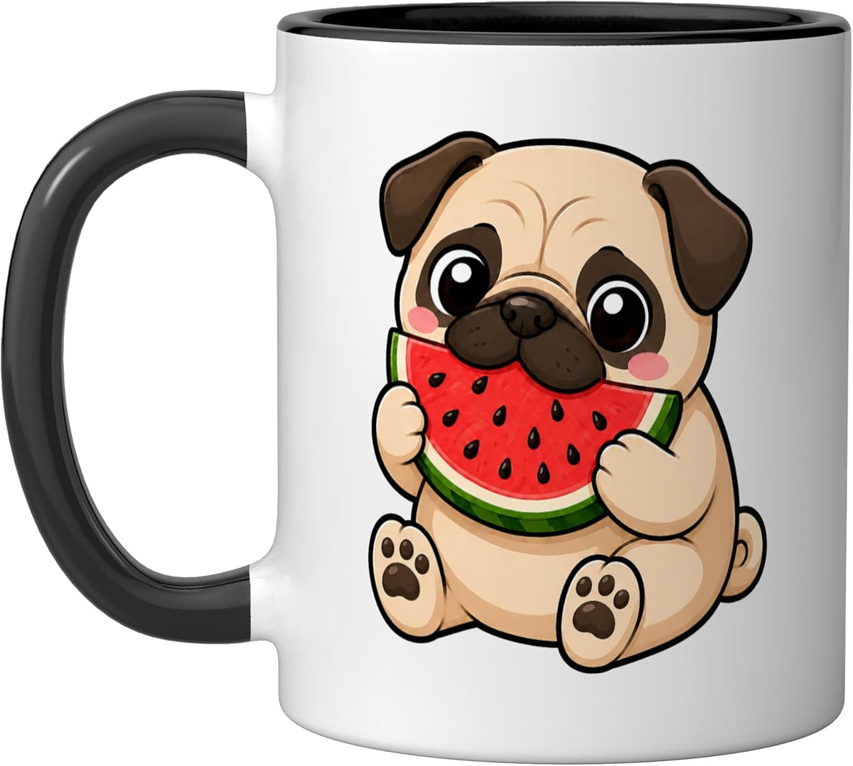 Cute Pug Eating Watermelon Summer Cartoon Design Ceramic Mug