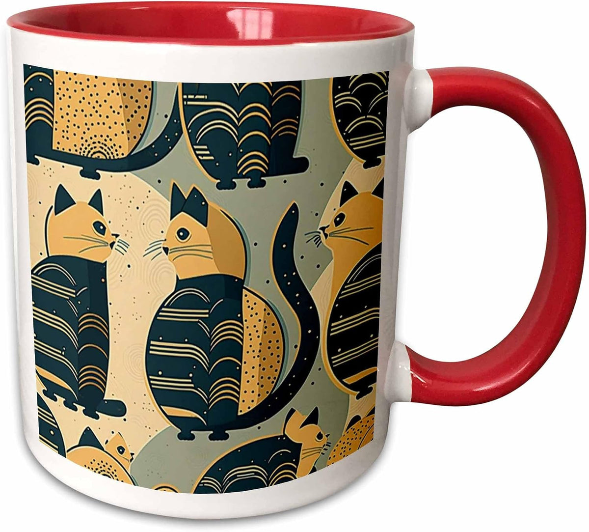 Geometric Patterns Accent These Modernist Cats Ceramic Mug