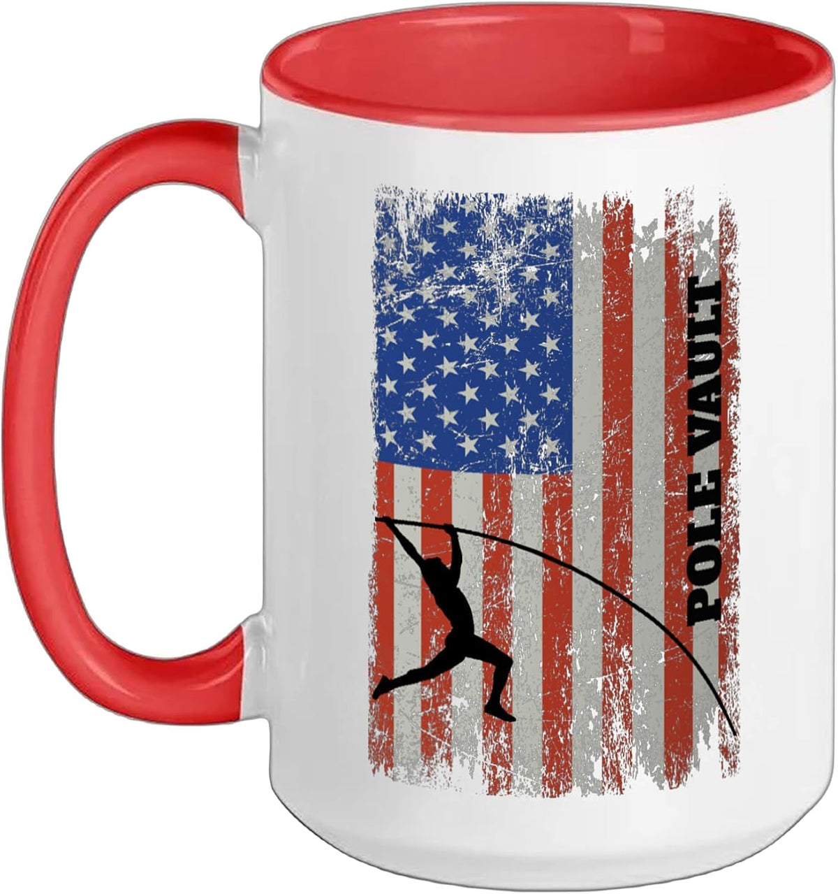 American Flag Pole Vault - Distressed Look Pole Vaulting Ceramic Mug