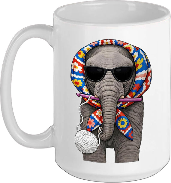 Elephant Animal Granny Square Crochet Yarn Crocheting Ceramic Mug