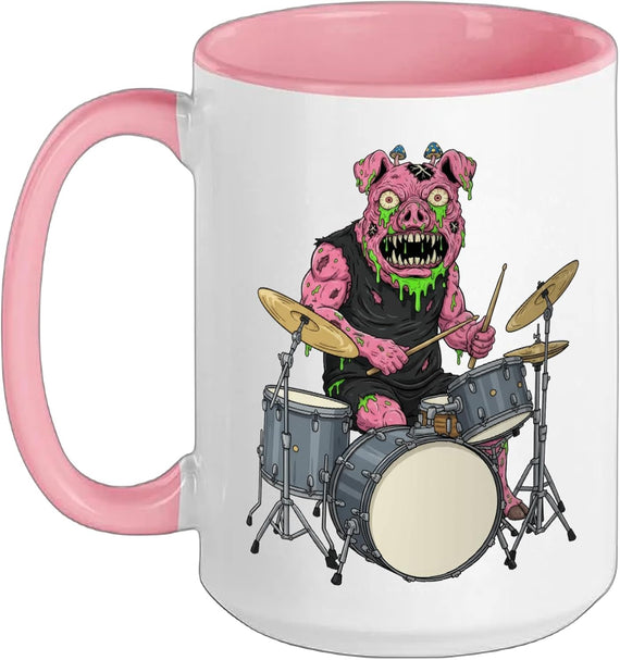 Zombie Pig Drummer Hardcore Punk Rock Drum Kit Ceramic Mug