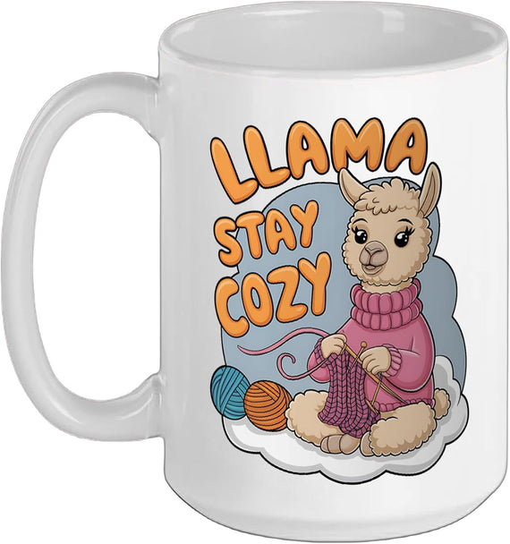 Stay Cozy Knitting Llama Ceramic Mug