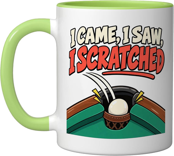 Funny Billiards Joke: I Came, I Saw, I Scratched Ceramic Mug