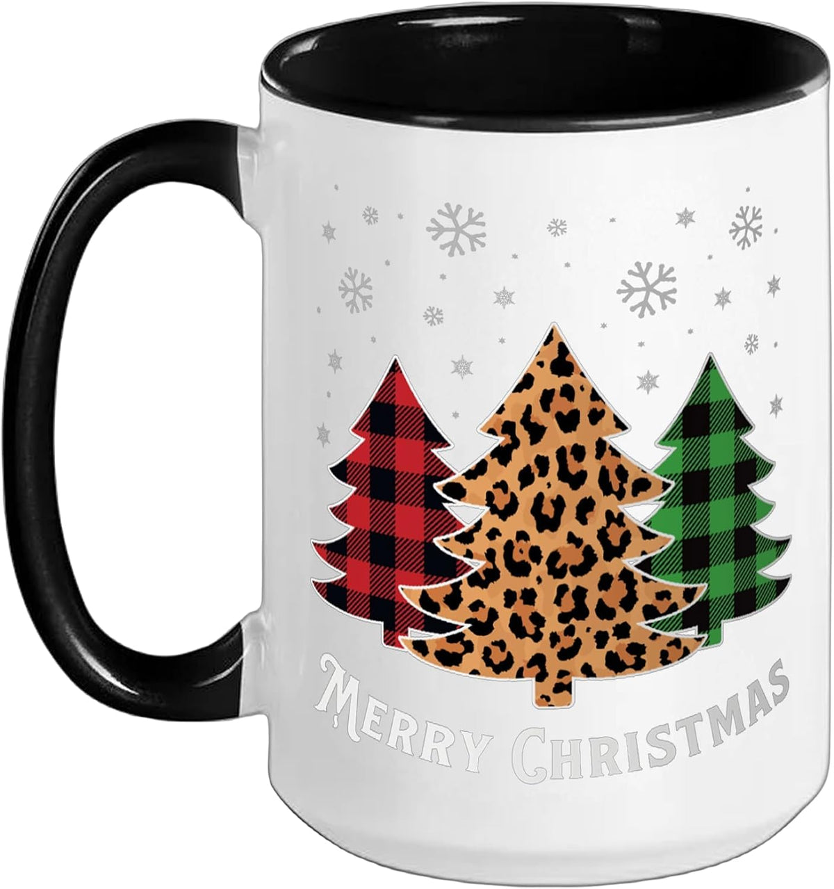 Merry Christmas Tree Buffalo Plaid Red Green Leopard Print Ceramic Mug
