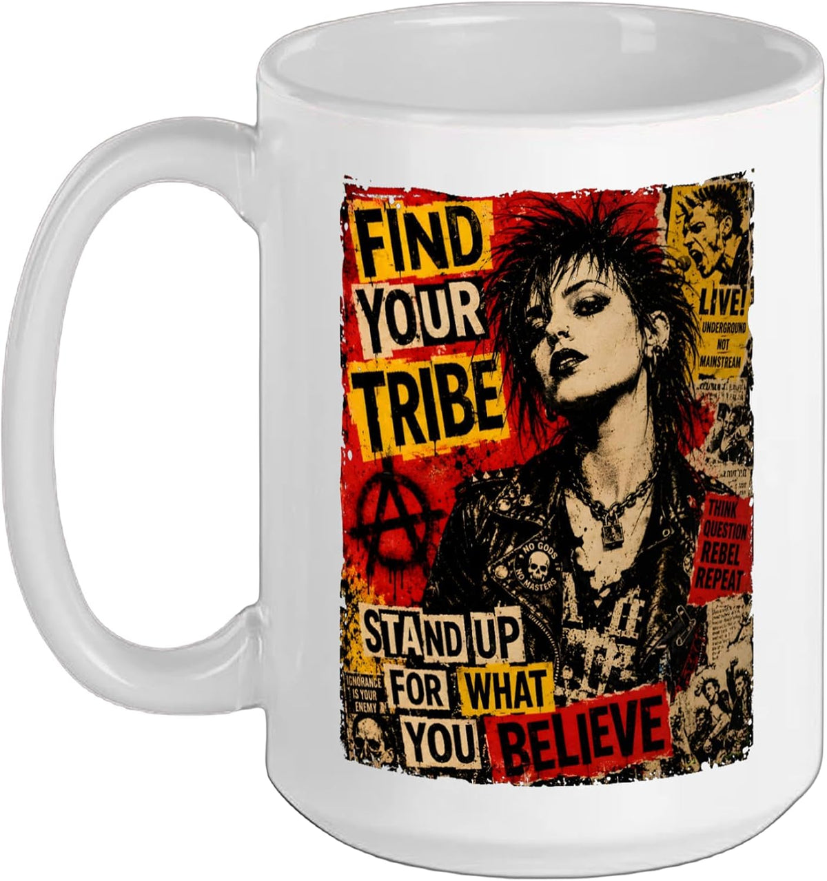 Punk Girl Find Your Tribe Grunge Distressed Graphic Ceramic Mug