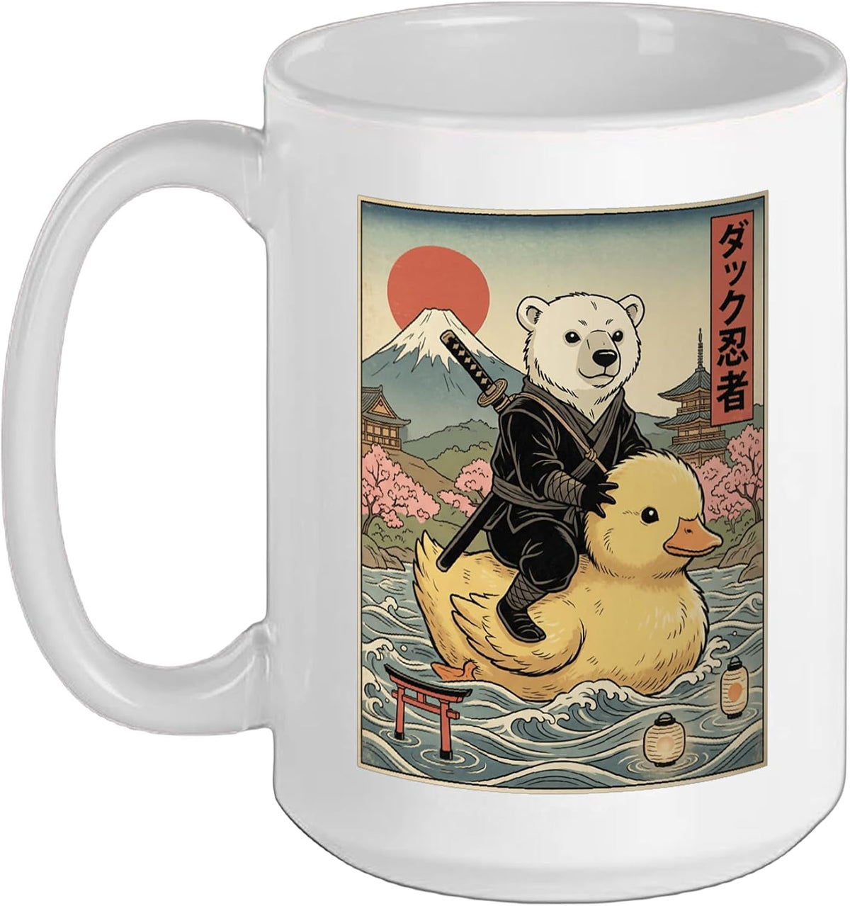 Polar Bear Ninja Japan Vintage Japanese Ukiyo-E Art Ceramic Mug