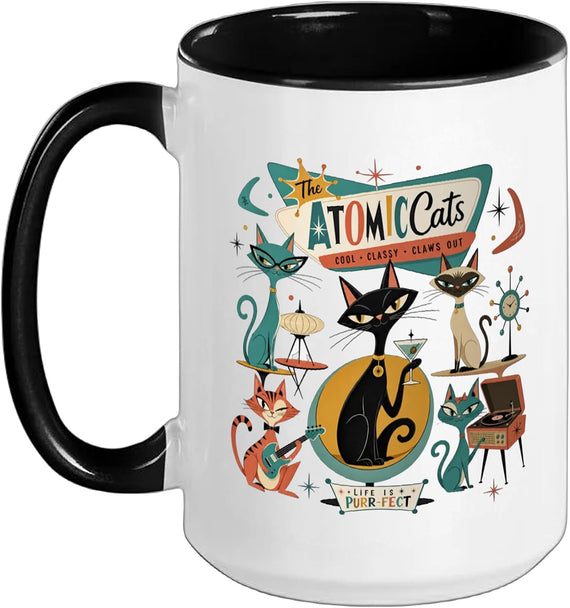 Mid-Century Modern Atomic Cat Space Age Retro Vintage 50s Ceramic Mug