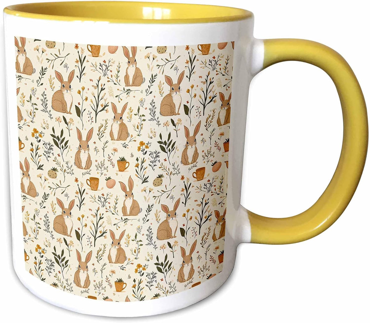 Brown Easter Pattern Of Bunnies & Plants Ceramic Mug