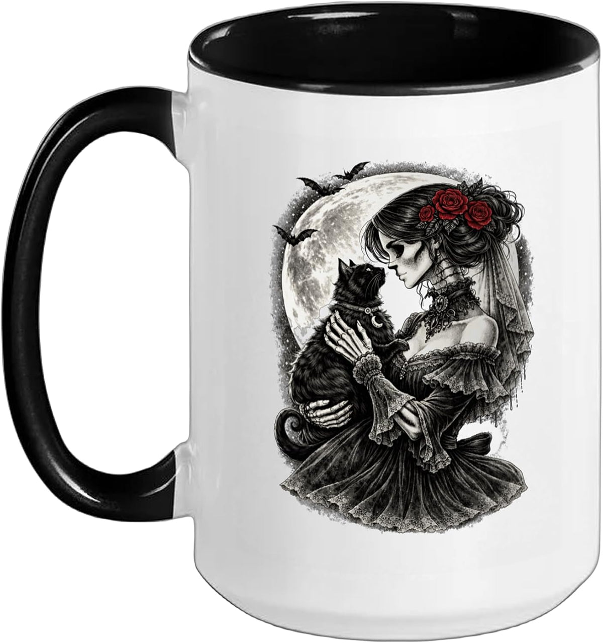 Gothic Cat Mom Black Cat Victorian Woman Halloween Ceramic Mug