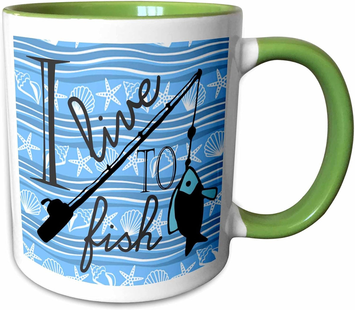 I Live To Fish Blue Ceramic Mug