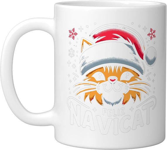 Xmas Cat Meow Feliz Navicat Christmas Cat Ceramic Mug