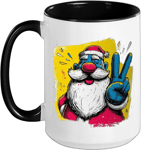 Santa Claus Peace Sign Pop Character Graphic Art Ceramic Mug