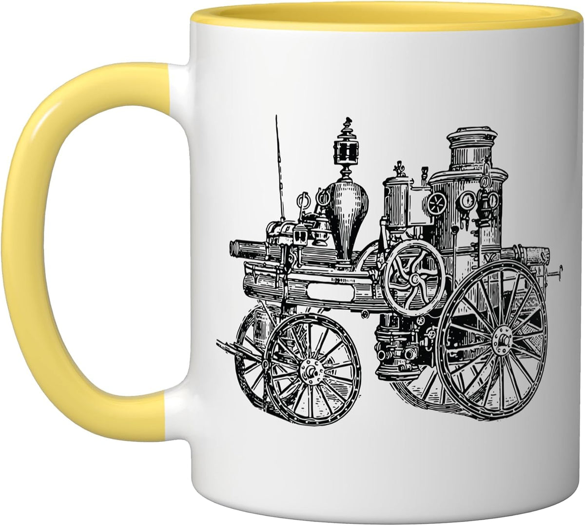 Vintage Firetruck, Etching Of Old Fashioned Fire Equipment Ceramic Mug