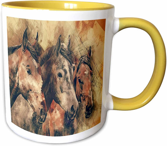 Three Majestic Brown Horses In Watercolors Ceramic Mug