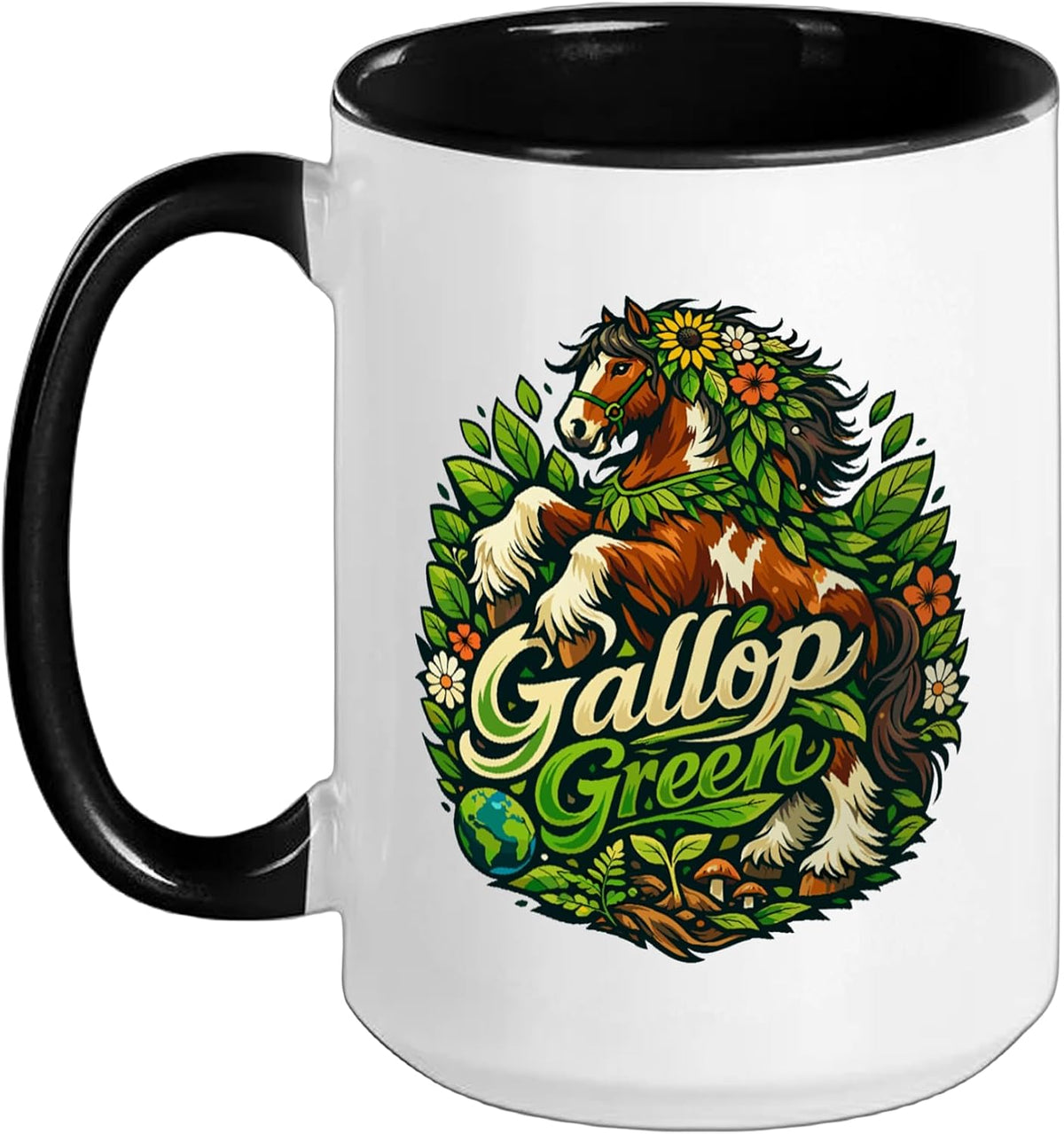 Horse Gallop Green Earth Equine Nature Planet Floral Ceramic Mug