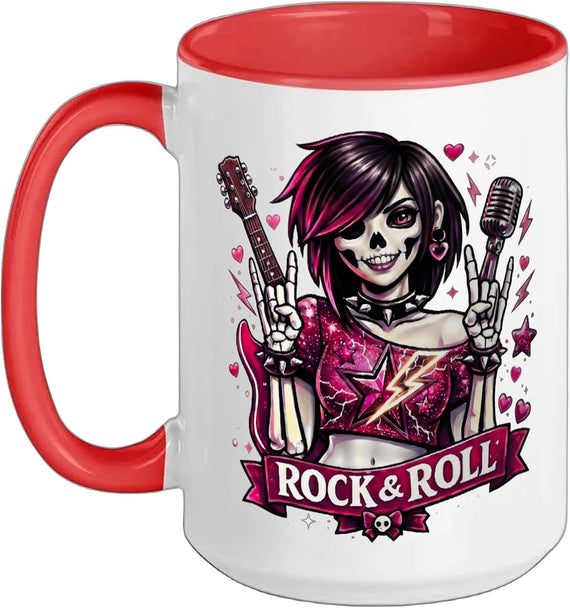 Rock Roll Skeleton Girl Punk Goth Art Ceramic Mug