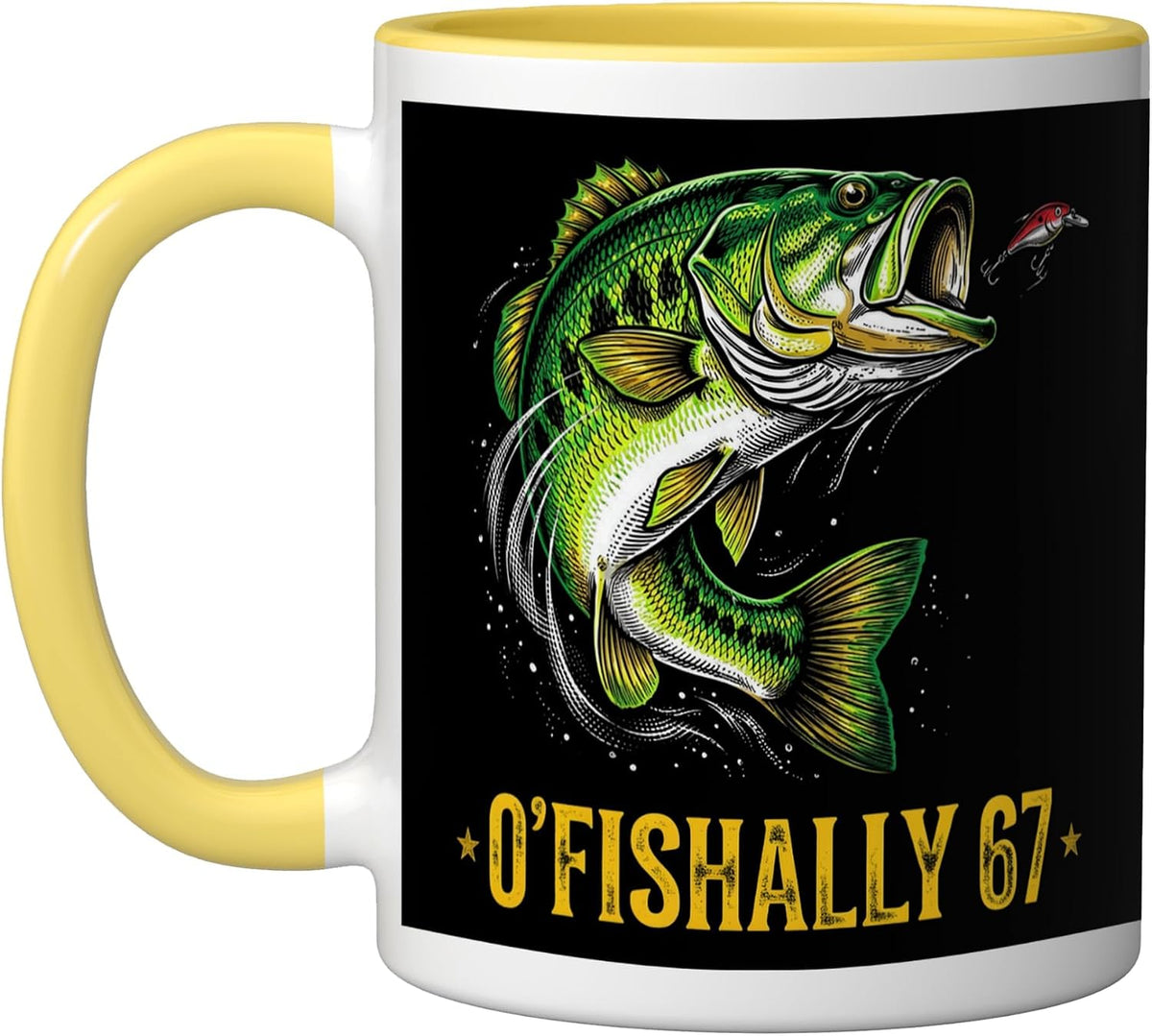 O'fishally 67 Bass Fishing Angler Fisherman Ceramic Mug