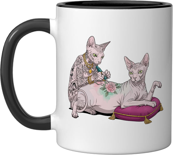 Sphynx Cat Tattooing Funny Meme Kitty Humor Tattoo Artist Ceramic Mug