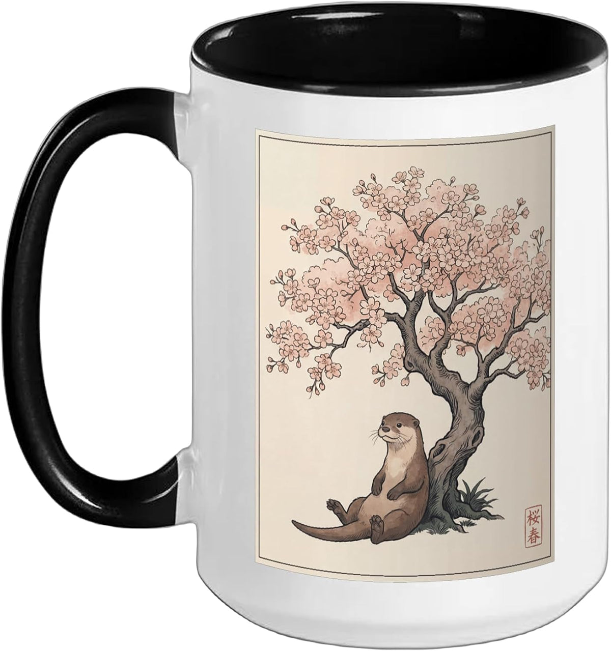Otter Sakura Cherry Blossom Japanese Art Graphic Ceramic Mug