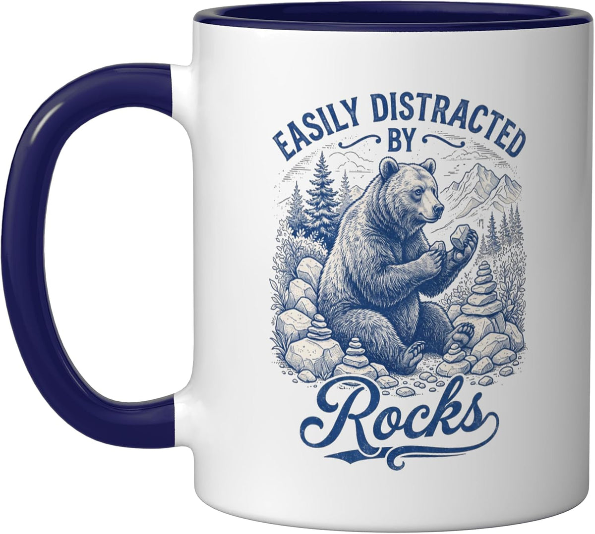 Easily Distracted By Rocks Cute Bear Rockhound Design Ceramic Mug