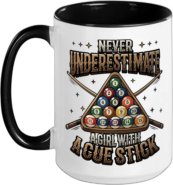 Billiards Pool Player Girl Cue Stick Ceramic Mug