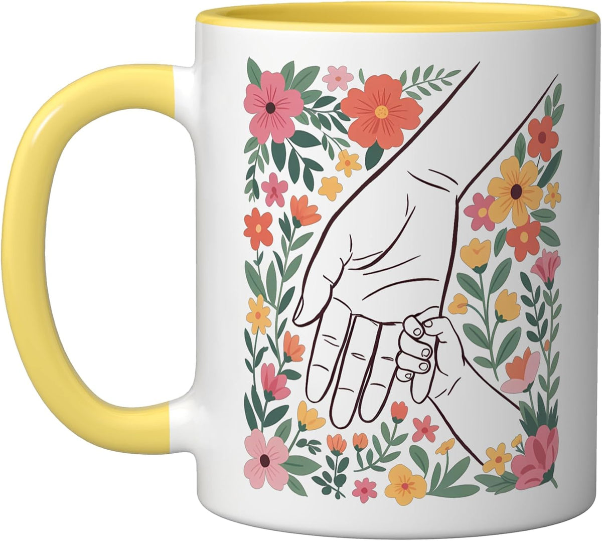 Mom And Child Holding Hands Floral Ceramic Mug