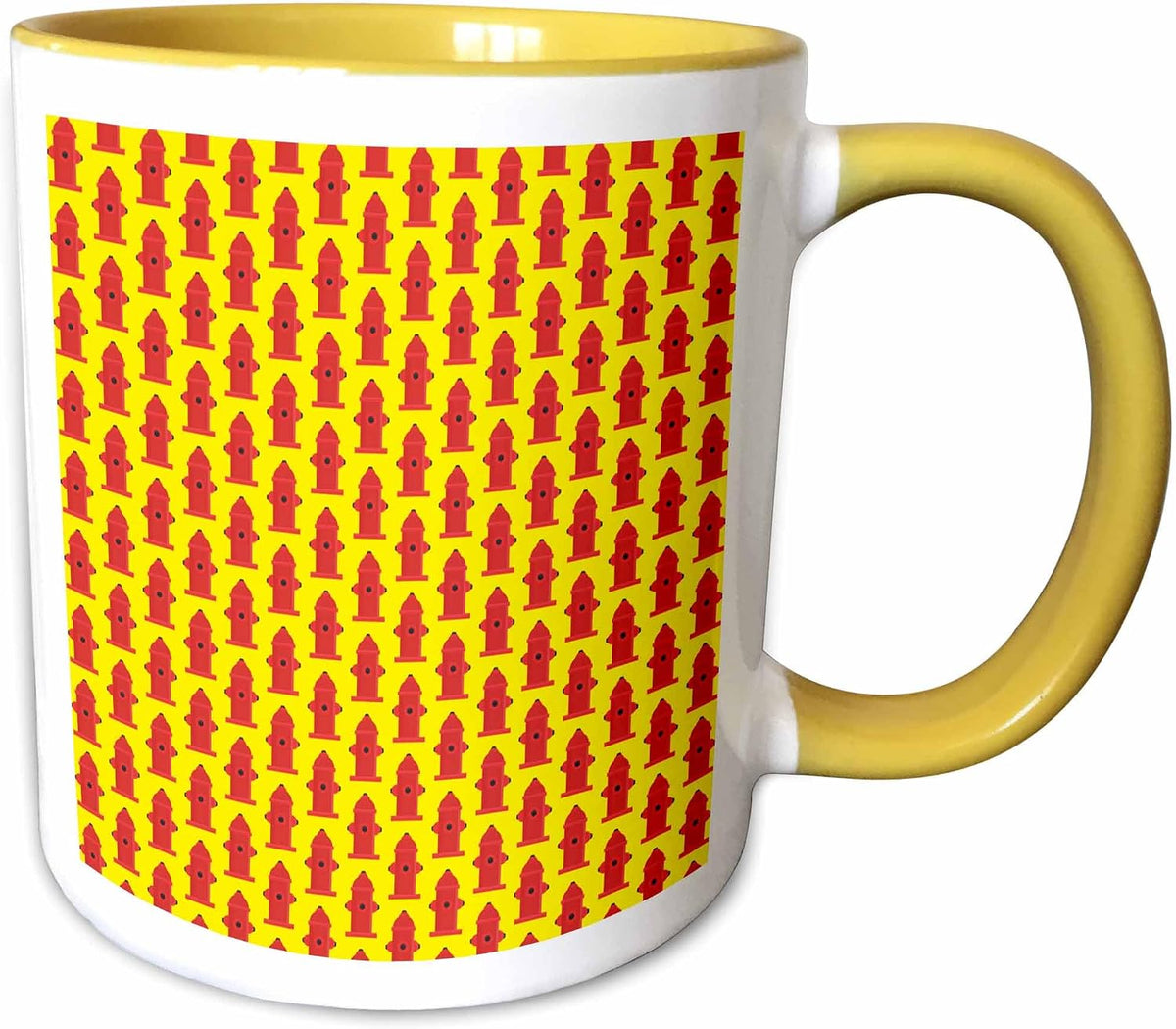 Red Fire Hydrants Pattern On Yellow Ceramic Mug