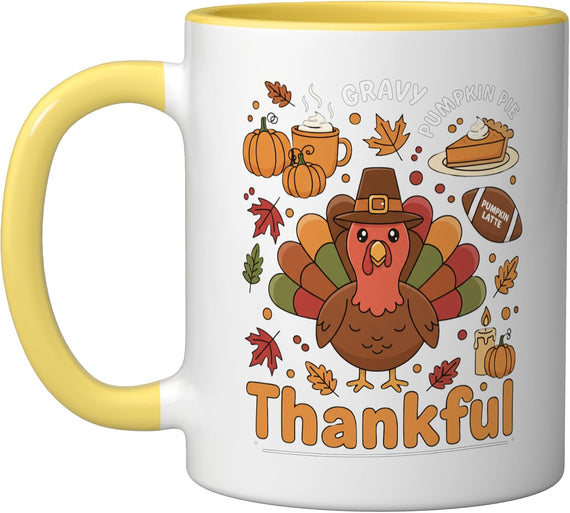 Thankful Pilgrim Turkey Pumpkin Pie And Gravy Ceramic Mug