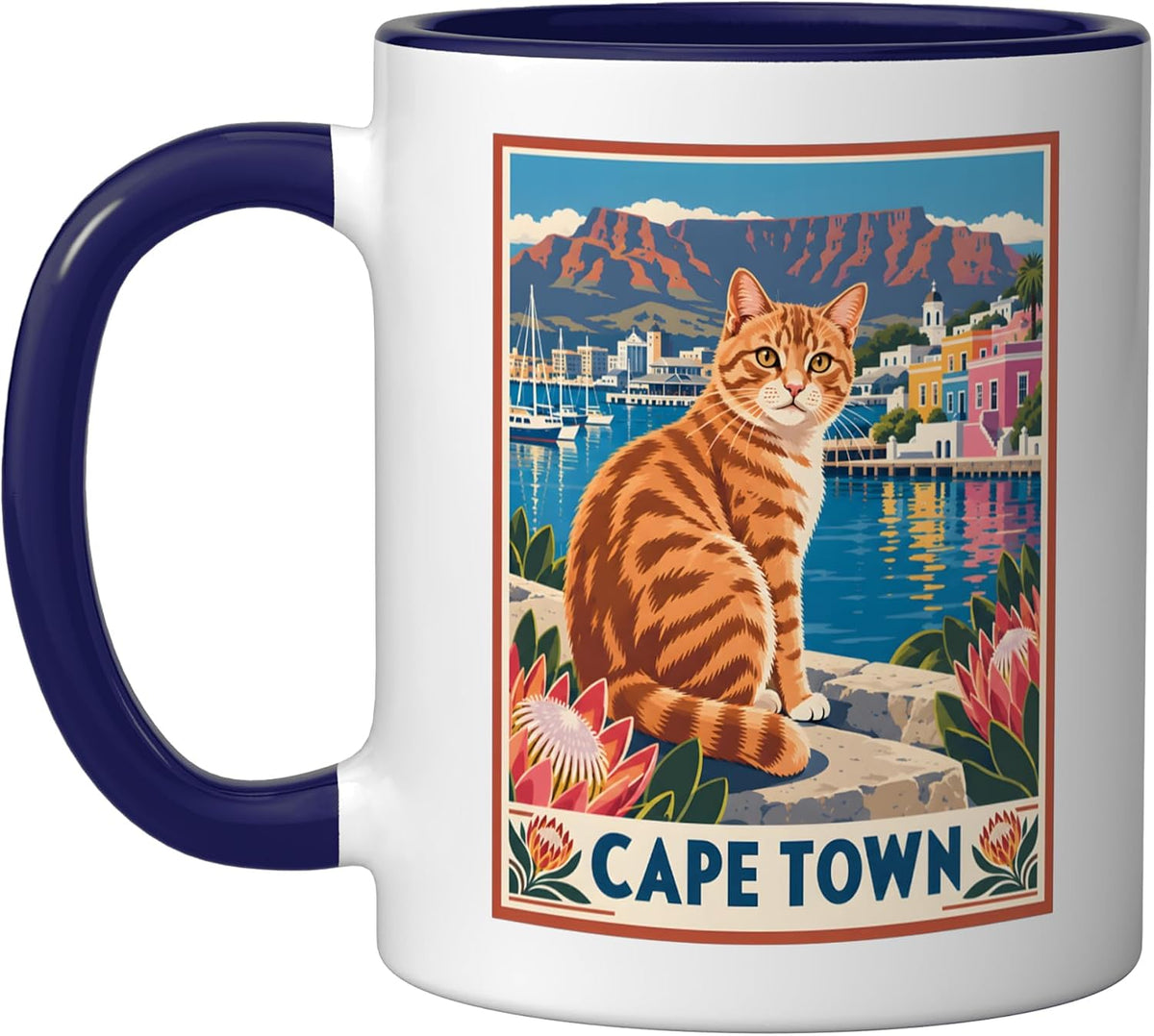 Cape Town South Africa Cat Vintage Art Ceramic Mug
