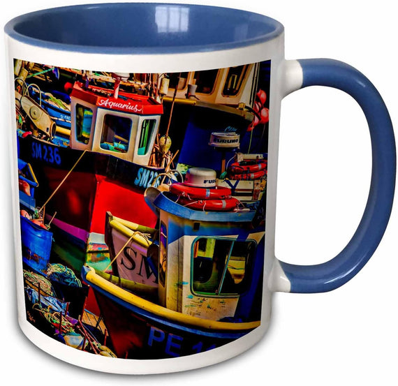 Fishing Boats Red Blue Yellow Ceramic Mug