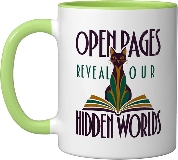 Cat Book Lover Reading Humor Open Pages Reveal Hidden Ceramic Mug