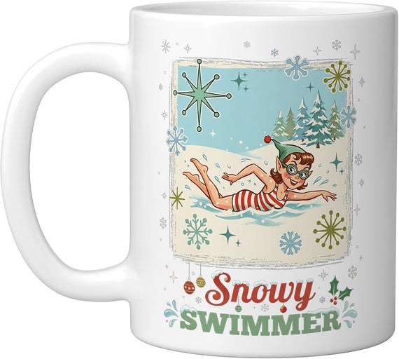 Swimming Elf Santa Hat Christmas Retro Ceramic Mug