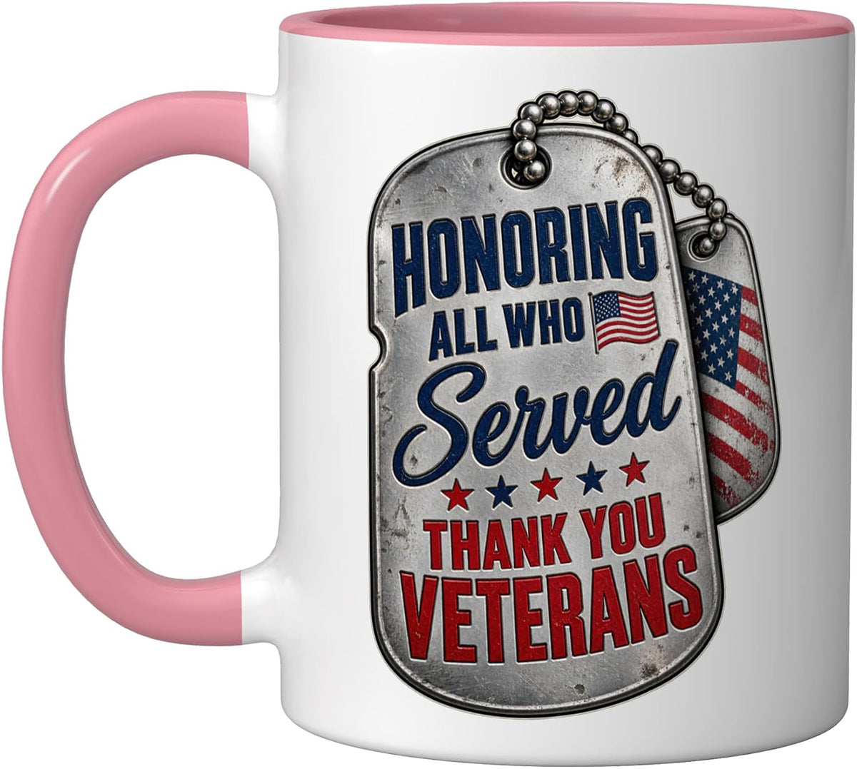 Honoring All Who Served Silver Tag Flag Veterans Day Ceramic Mug