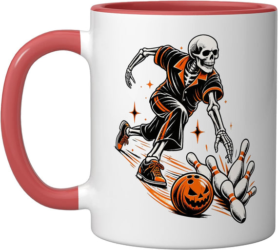 Spooky Skeleton Bowling Pumpkin Ball Halloween Strike Bowler Mug