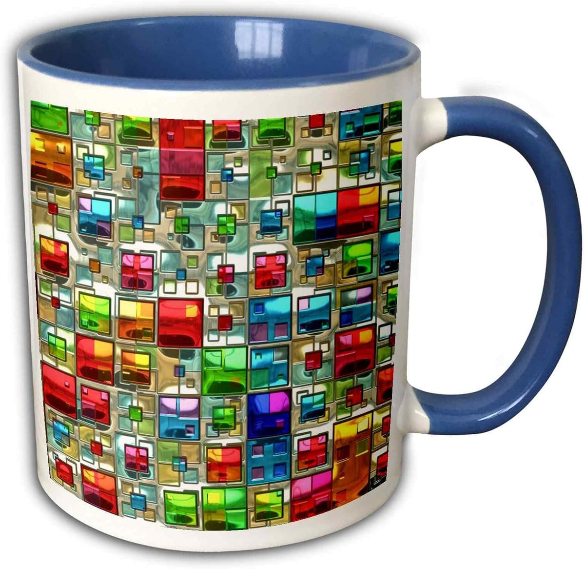 Geometric Stained Glass Squares Of Red Green Ceramic Mug