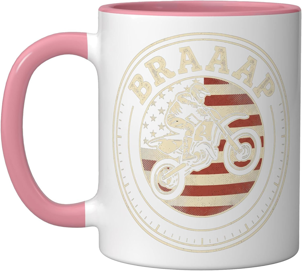 Braaap American Flag Dirt Bike Rider Badge Ceramic Mug