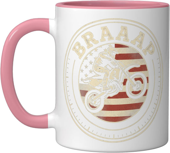 Braaap American Flag Dirt Bike Rider Badge Ceramic Mug