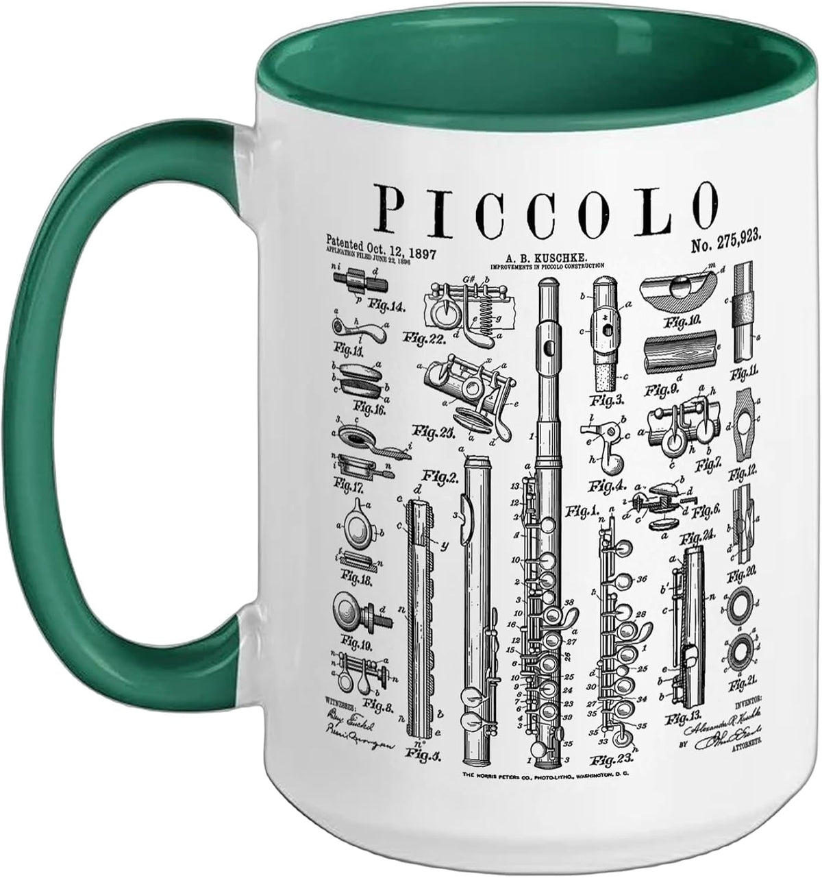 Piccolo Flute Flutist Flautist Music Player Vintage Patent Ceramic Mug