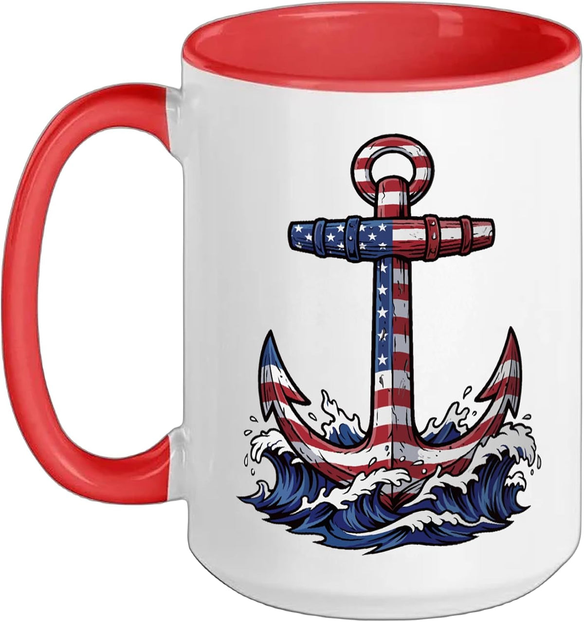 Patriotic Anchor American Flag Memorial Day 4th July Ceramic Mug
