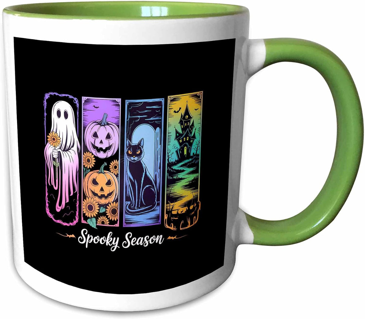 Spooky Season Halloween Ghost Pumpkin Cat Panels Ceramic Mug