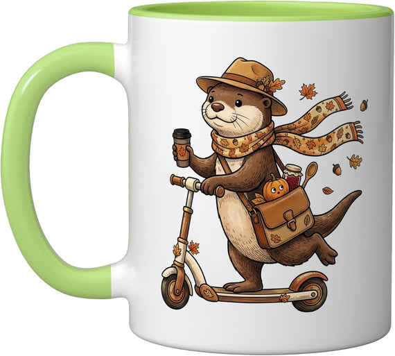 Funny Autumn Scooter Otter Thanksgiving Womens Mens Kids Ceramic Mug